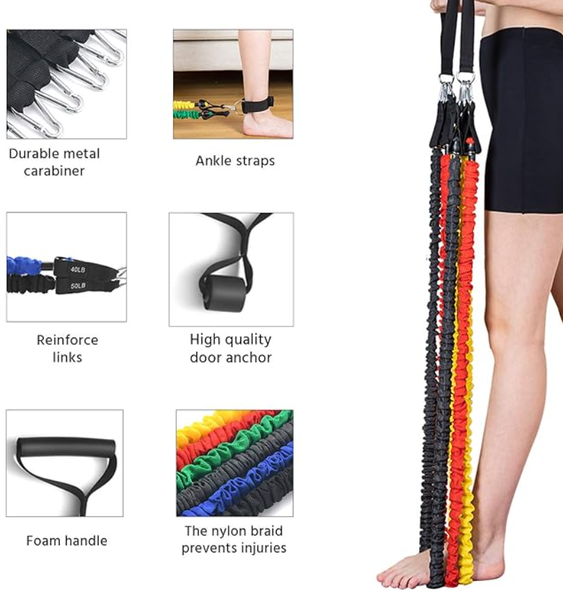 Exercise Resistance Tubes with Anti-Snap Heavy Duty Protective Nylon Sleeves,20lbs to 40lbs Resistance Tubes,Door Anchor Ankle Strap up to 150lbs